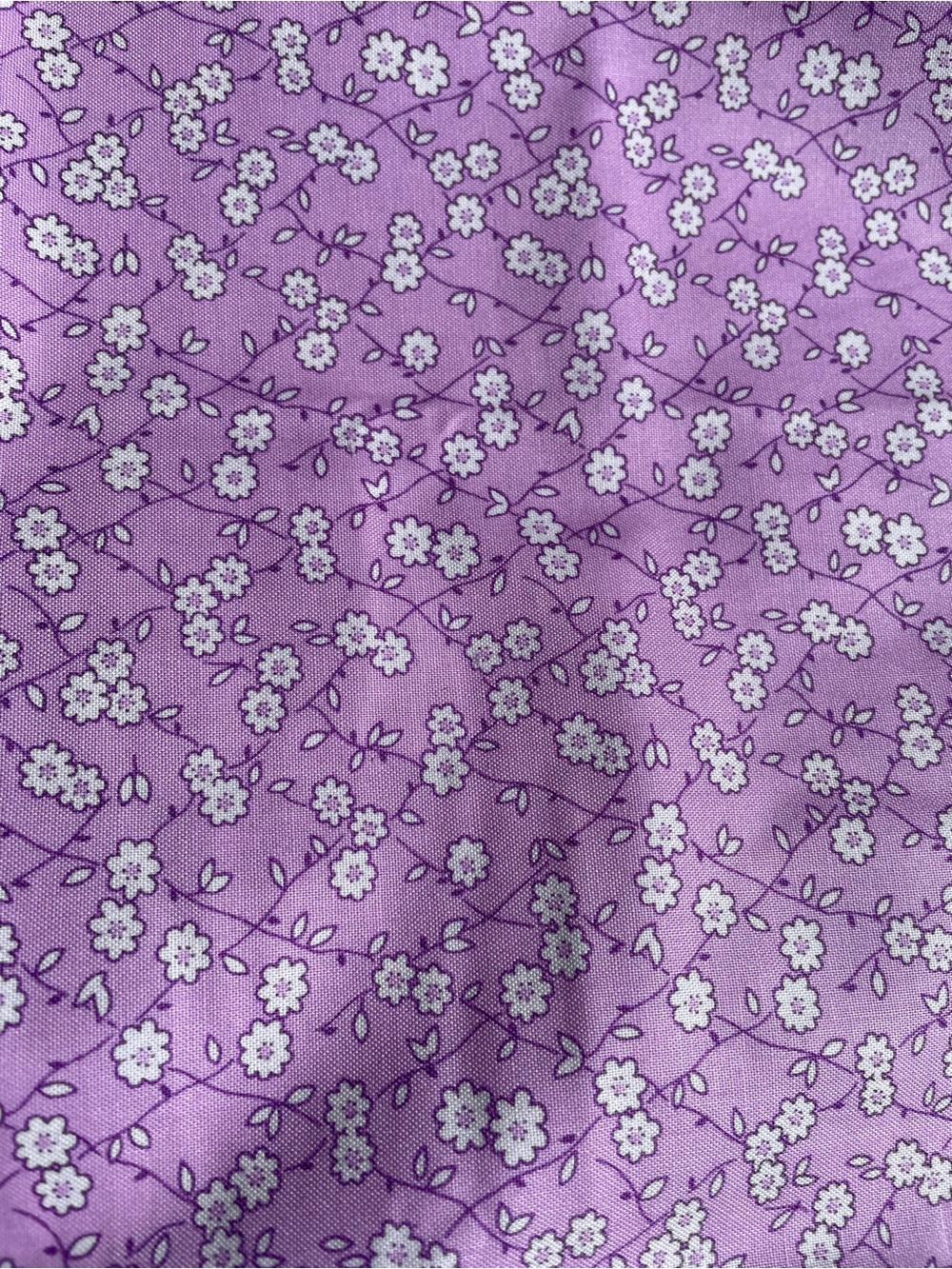 1y x 44" Lavender Floral Cotton Fabric Quilting Crafting NOS